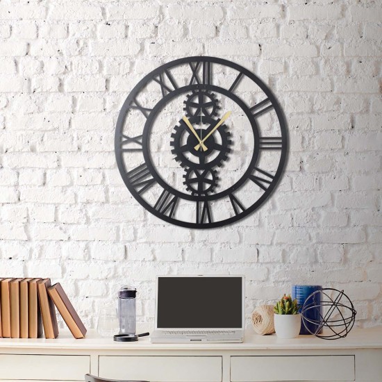 Decorative Metal Wall Clock Gear XL Black Wallxpert Decorative Metal Wall Clock Gear XL Black