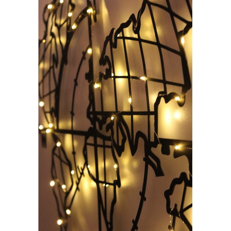 Wallxpert Decorative Metal Wall Accessory World Map Compass Led - Black Black