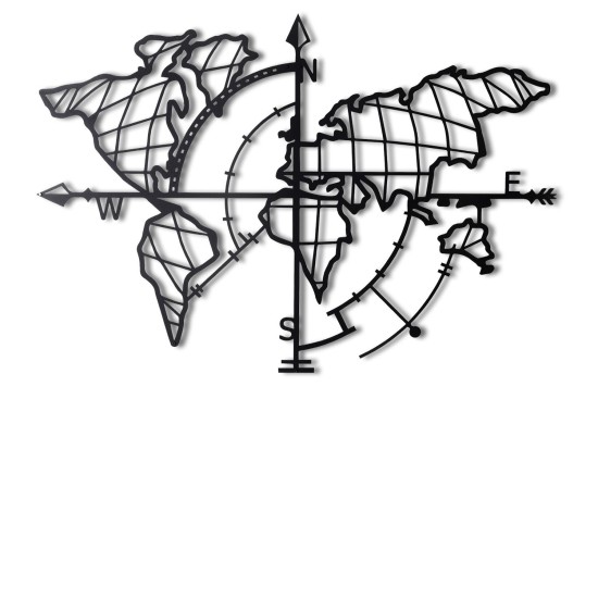 Decorative Metal Wall Accessory World Map Compass Led - Black Black Wallxpert Decorative Metal Wall Accessory World Map Compass Led - Black Black