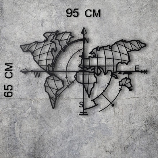 Decorative Metal Wall Accessory World Map Compass Led - Black Black Wallxpert Decorative Metal Wall Accessory World Map Compass Led - Black Black