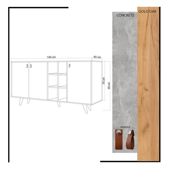 Μπουφές - Prilika - Χρώμα Λευκό Δρυς - 140x40x89εκ