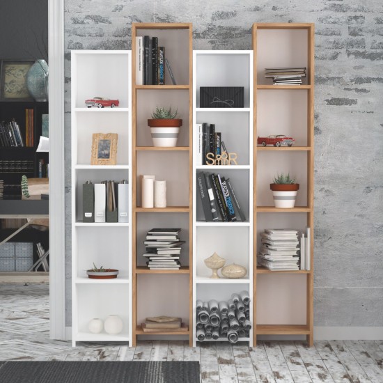 Βιβλιοθήκη - Semm Χρώμα Δρυς & Λευκό - 135x25x180εκ Βιβλιοθήκη - Semm Χρώμα Δρυς & Λευκό - 135x25x180εκ