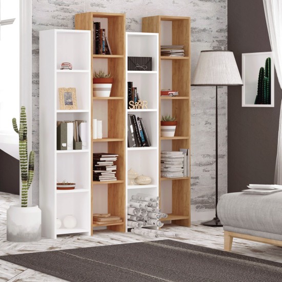 Βιβλιοθήκη - Semm Χρώμα Δρυς & Λευκό - 135x25x180εκ Βιβλιοθήκη - Semm Χρώμα Δρυς & Λευκό - 135x25x180εκ