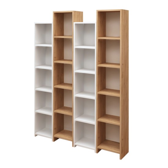 Βιβλιοθήκη - Semm Χρώμα Δρυς & Λευκό - 135x25x180εκ Βιβλιοθήκη - Semm Χρώμα Δρυς & Λευκό - 135x25x180εκ
