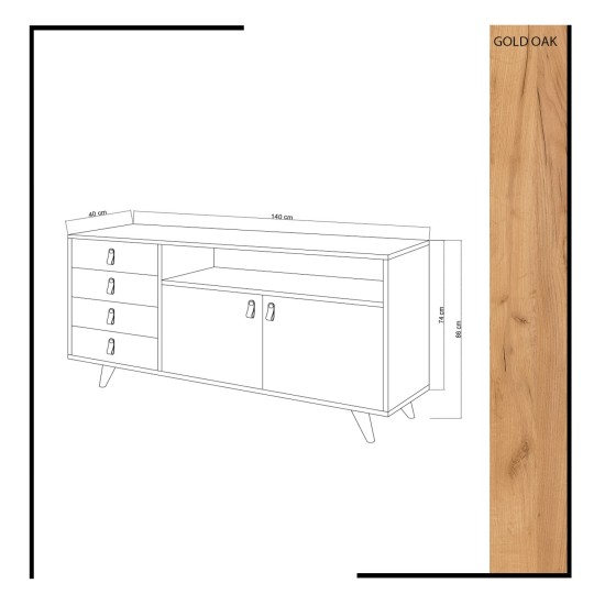 Μπουφές Lavina - Χρώμα Λευκό Δρυς -140x40x86εκ