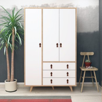 Ντουλάπα Ρούχων - Franky - Χρώμα Δρυς Λευκό