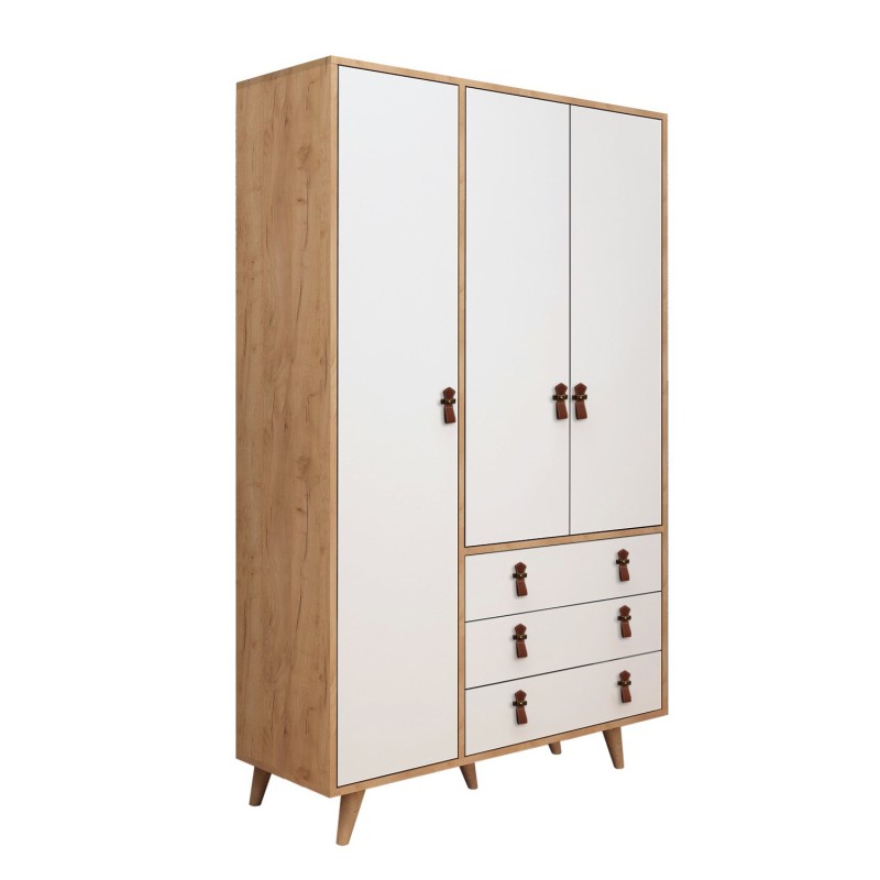 Ντουλάπα Ρούχων - Franky - Χρώμα Δρυς Λευκό