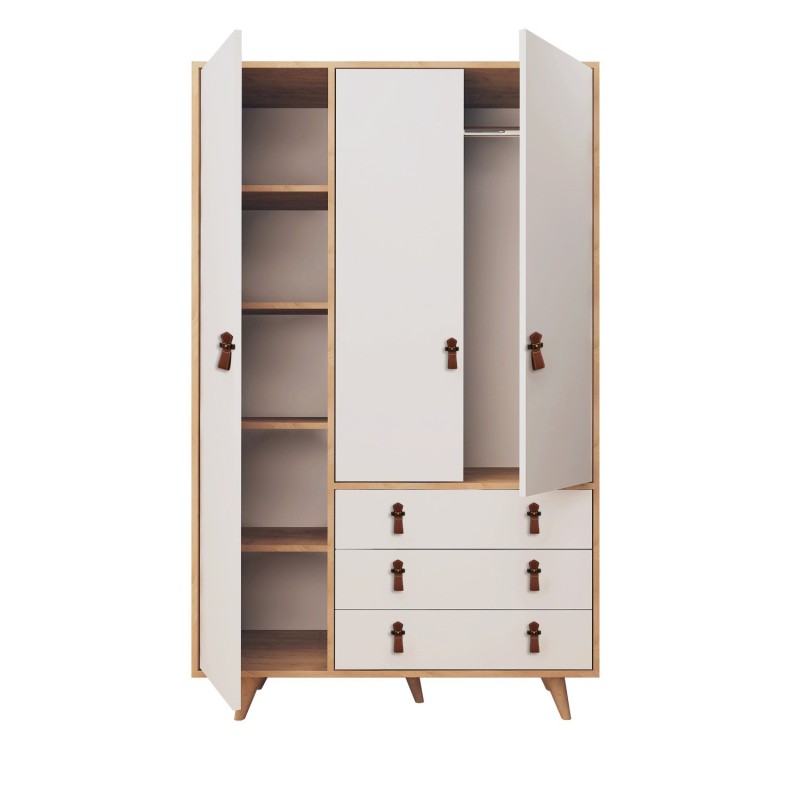 Ντουλάπα Ρούχων - Franky - Χρώμα Δρυς Λευκό