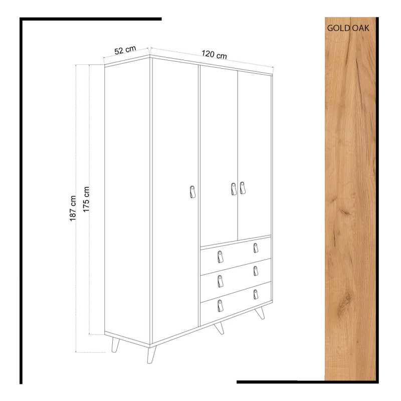 Ντουλάπα Ρούχων - Franky - Χρώμα Δρυς Λευκό
