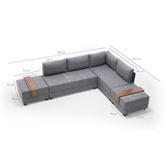 Corner Sofa-Bed Fly Corner Sofa Bed Right- Grey Grey Atelier del Sofa Corner Sofa-Bed Fly Corner Sofa Bed Right- Grey Grey