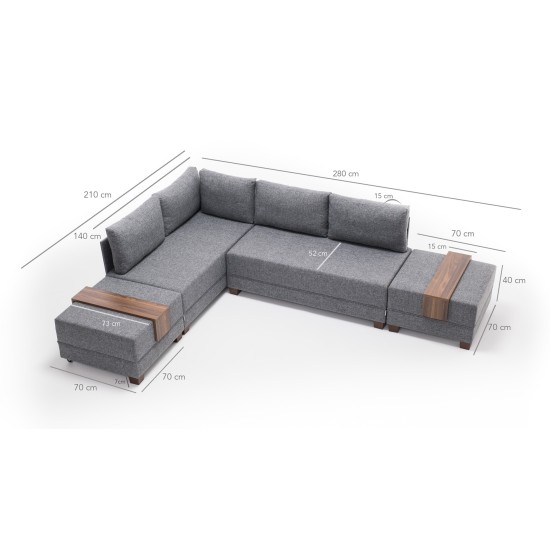 Corner Sofa-Bed Fly Corner Sofa Bed Left - Grey Grey Atelier del Sofa Corner Sofa-Bed Fly Corner Sofa Bed Left - Grey Grey