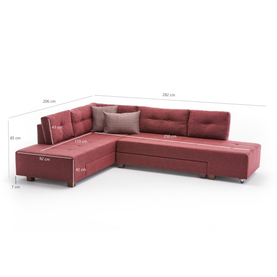 Corner Sofa-Bed Manama Corner Sofa Bed Left - Claret Red Claret Red Atelier del Sofa Corner Sofa-Bed Manama Corner Sofa Bed Left - Claret Red Claret Red