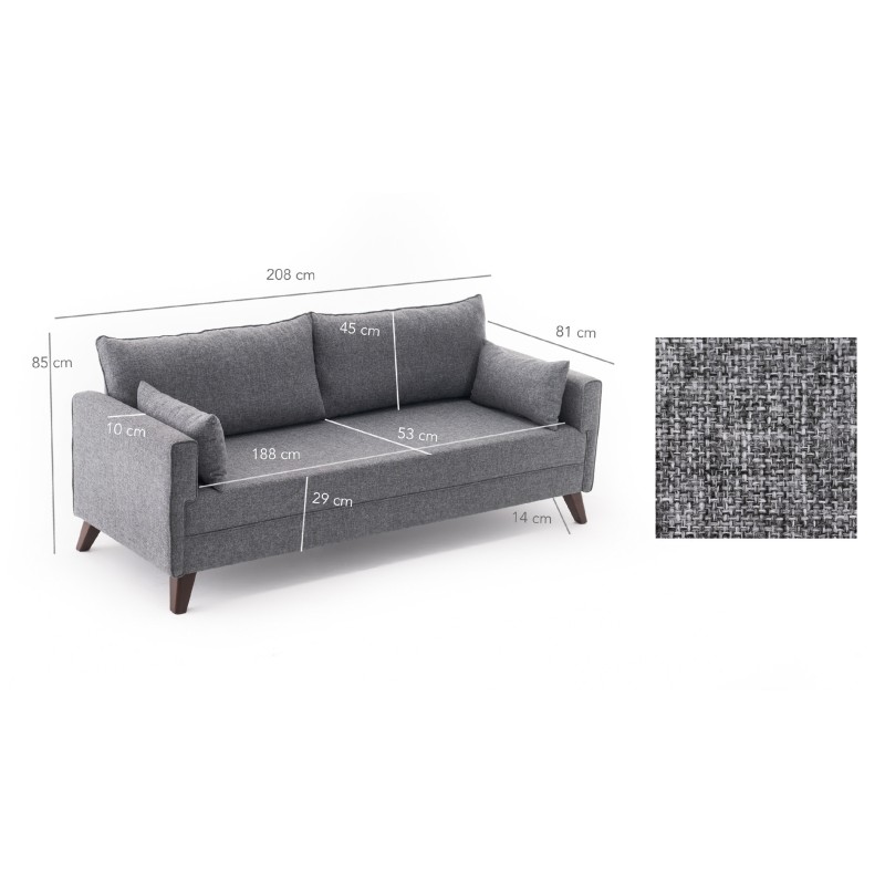Atelier del Sofa 3-Seat Sofa-Bed Bella Sofa Bed - Grey Grey