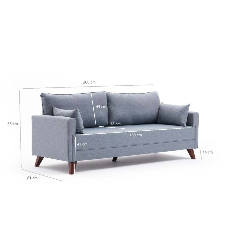 3-Seat Sofa Bella Soft Üçlü Koltuk - Blue Blue