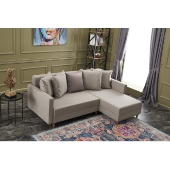 Corner Sofa-Bed Aydam Right - Cream Cream