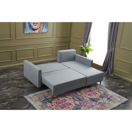 Corner Sofa-Bed Aydam Right - Blue Blue Corner Sofa-Bed Aydam Right - Blue Blue