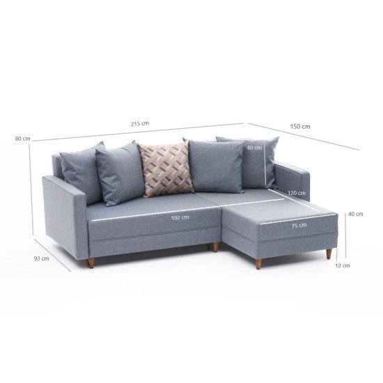 Corner Sofa-Bed Aydam Right - Blue Blue Corner Sofa-Bed Aydam Right - Blue Blue