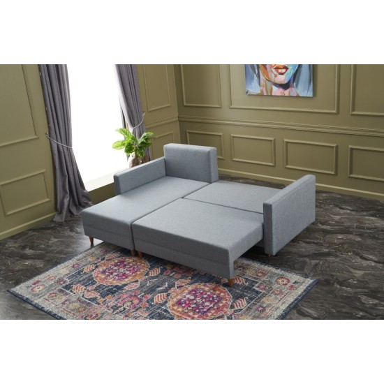 Corner Sofa-Bed Aydam Left - Blue Blue Atelier del Sofa Corner Sofa-Bed Aydam Left - Blue Blue