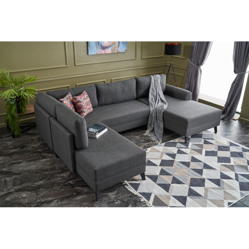 Γωνιακός Καναπές Κρεβάτι - Belen - Χρώμα Ανθρακί - 300x202x78εκ