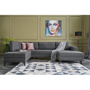 Γωνιακός Καναπές Efsun - 300x202x78εκ - Χρώμα Ανθρακί