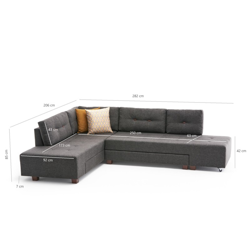 Atelier del Sofa Corner Sofa-Bed Manama Corner Sofa Bed Left - Anthracite Anthracite