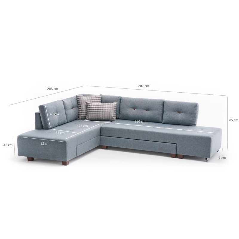 Atelier del Sofa Corner Sofa-Bed Manama Corner Sofa Bed Left - Light Blue Light Blue