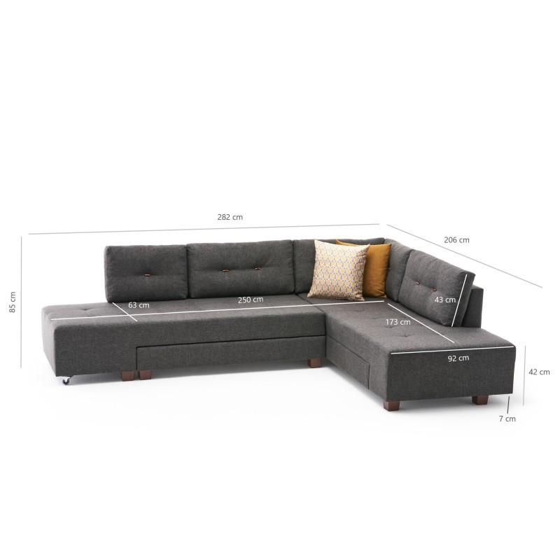 Atelier del Sofa Corner Sofa-Bed Manama Corner Sofa Bed Right - Anthracite Anthracite