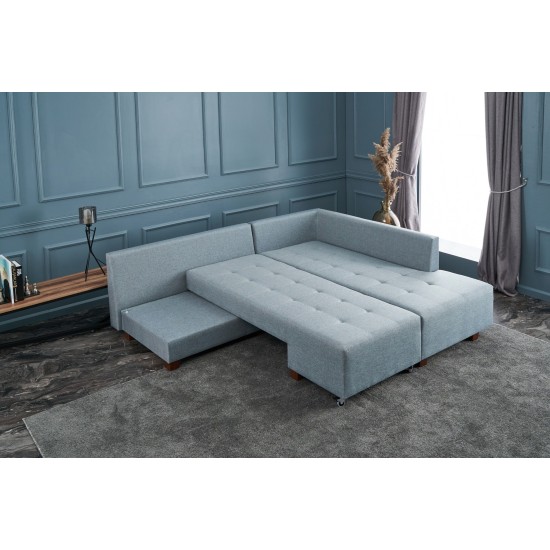 Corner Sofa-Bed Manama Corner Sofa Bed Right - Light Blue Light Blue Atelier del Sofa Corner Sofa-Bed Manama Corner Sofa Bed Right - Light Blue Light Blue