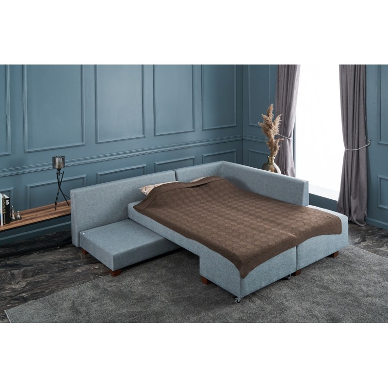 Atelier del Sofa Corner Sofa-Bed Manama Corner Sofa Bed Right - Light Blue Light Blue
