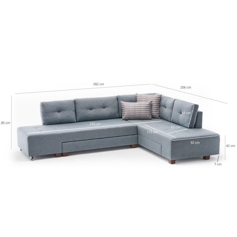 Atelier del Sofa Corner Sofa-Bed Manama Corner Sofa Bed Right - Light Blue Light Blue