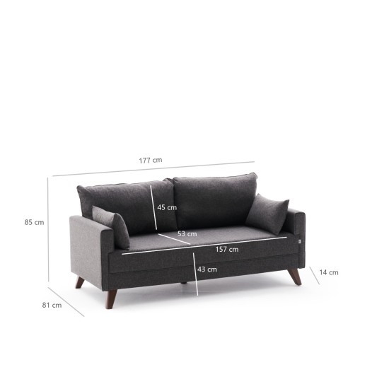 Διθέσιος Καναπές - Bella Sofa - Χρώμα Ανθρακί