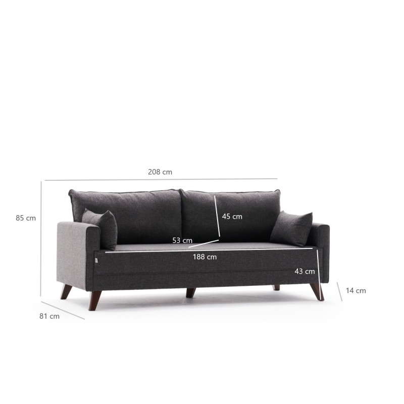 Atelier del Sofa 3-Seat Sofa-Bed Bella Sofa Bed - Anthracite Anthracite
