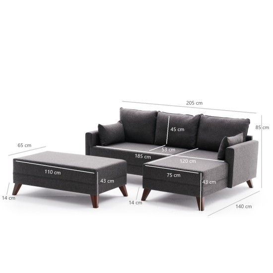 Corner Sofa-Bed Bella Mini Corner Sofa Right - Anthracite Anthracite Atelier del Sofa Corner Sofa-Bed Bella Mini Corner Sofa Right - Anthracite Anthracite