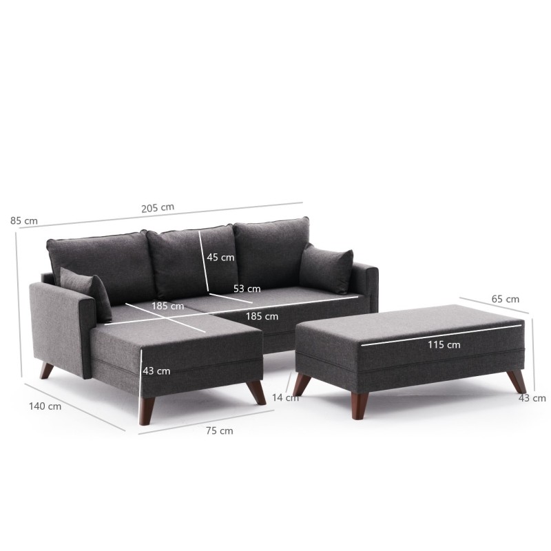 Atelier del Sofa Corner Sofa-Bed Bella Mini Corner Sofa Left - Anthracite Anthracite