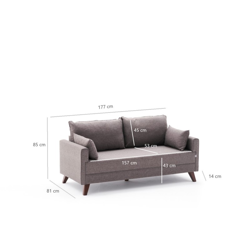 Διθέσιος Καναπές - Bella Sofa - Χρώμα Καφέ - 177x81x85εκ