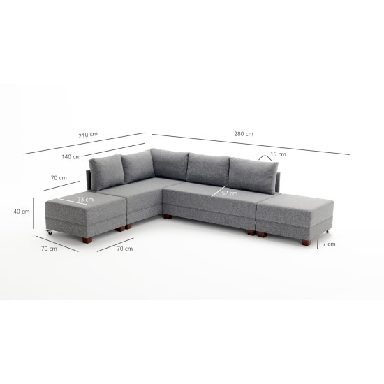 Atelier del Sofa Corner Sofa-Bed Fly Left - Anthracite Anthracite