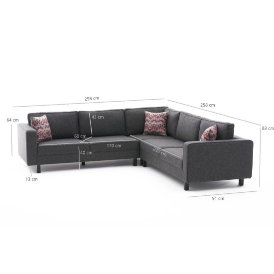 Corner Sofa Kale Linen - Anthracite Anthracite Atelier del Sofa Corner Sofa Kale Linen - Anthracite Anthracite
