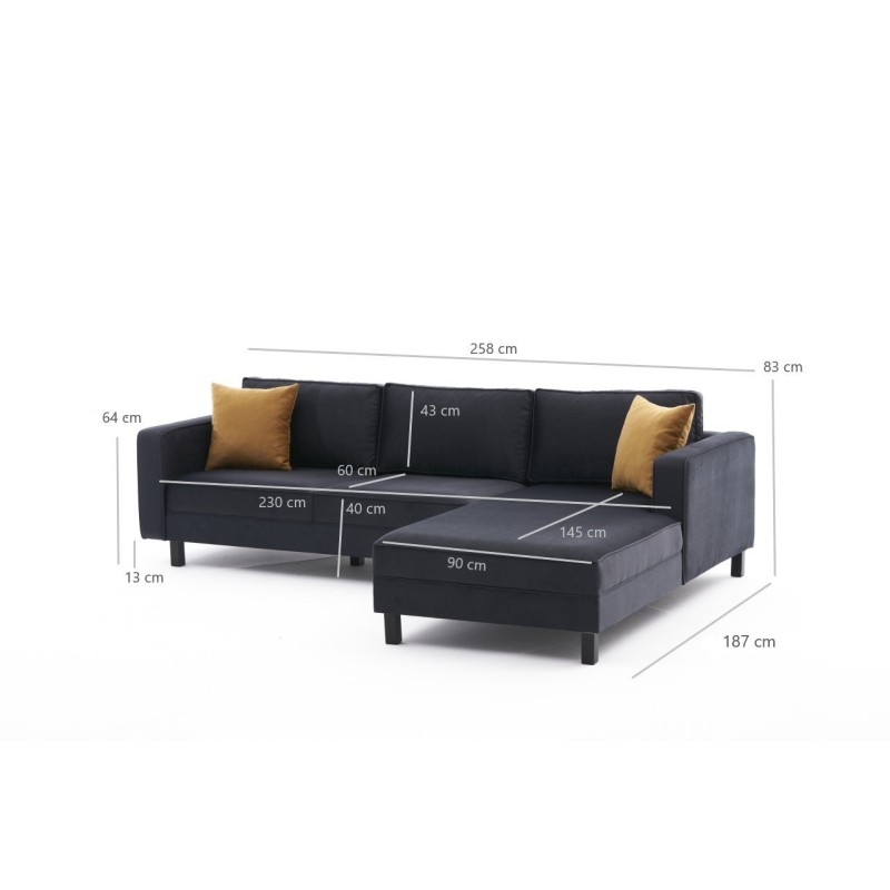 Corner Sofa Kale Velvet Right - Anthracite Anthracite