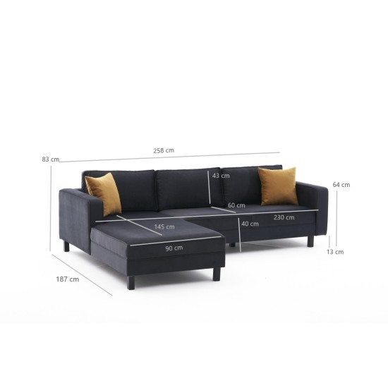 Corner Sofa Kale Velvet Left - Anthracite Anthracite