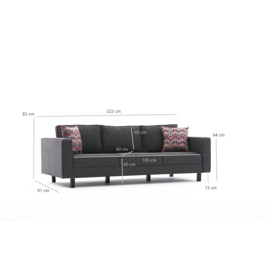 3-Seat Sofa Kale Linen - Anthracite Anthracite Atelier del Sofa 3-Seat Sofa Kale Linen - Anthracite Anthracite