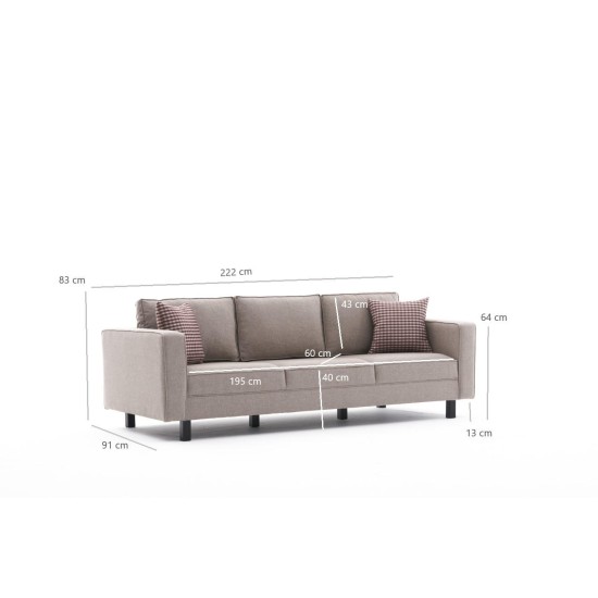 3-Seat Sofa Kale Linen - Cream Cream Atelier del Sofa 3-Seat Sofa Kale Linen - Cream Cream