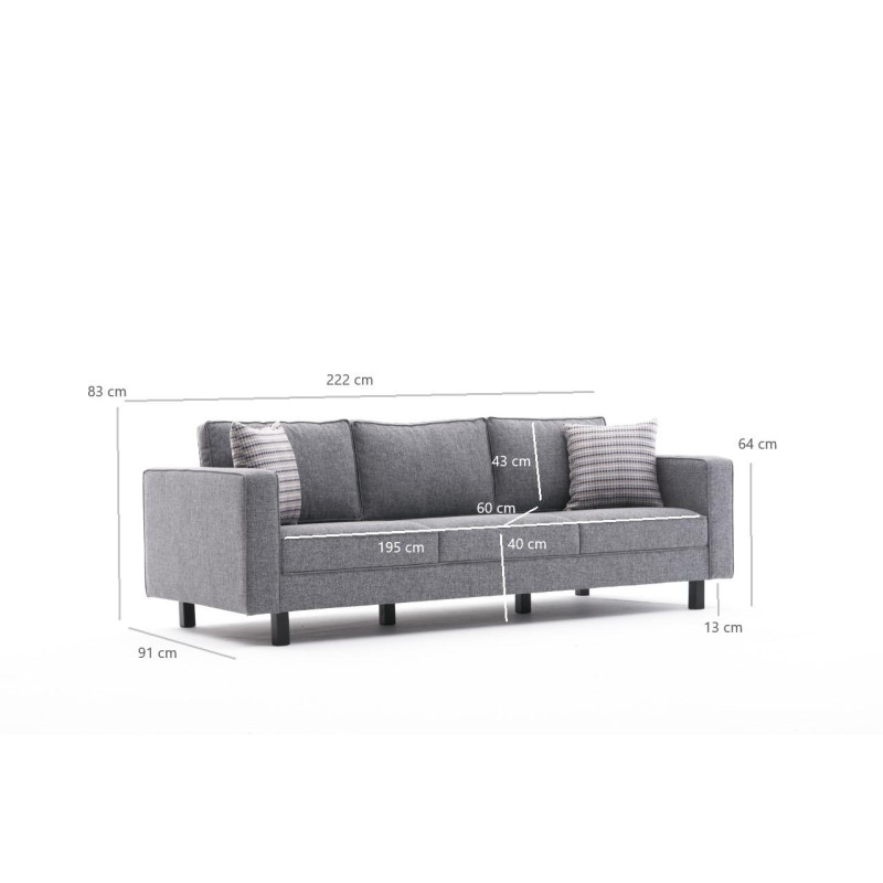 3-Seat Sofa Kale Linen - Grey Grey