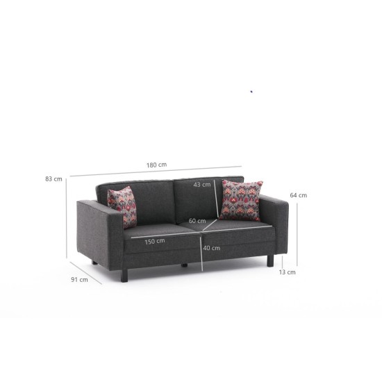 2-Seat Sofa Kale Linen - Anthracite Anthracite 2-Seat Sofa Kale Linen - Anthracite Anthracite