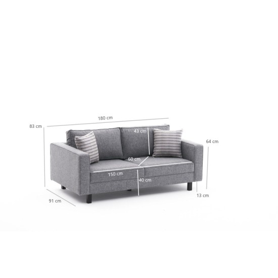 2-Seat Sofa Kale Linen - Grey Grey 2-Seat Sofa Kale Linen - Grey Grey