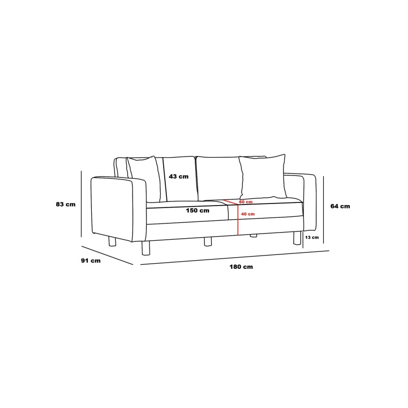 Διθέσιος Καναπές Berlin - Χρώμα Ανθρακί Μαύρο - 180x92x83εκ