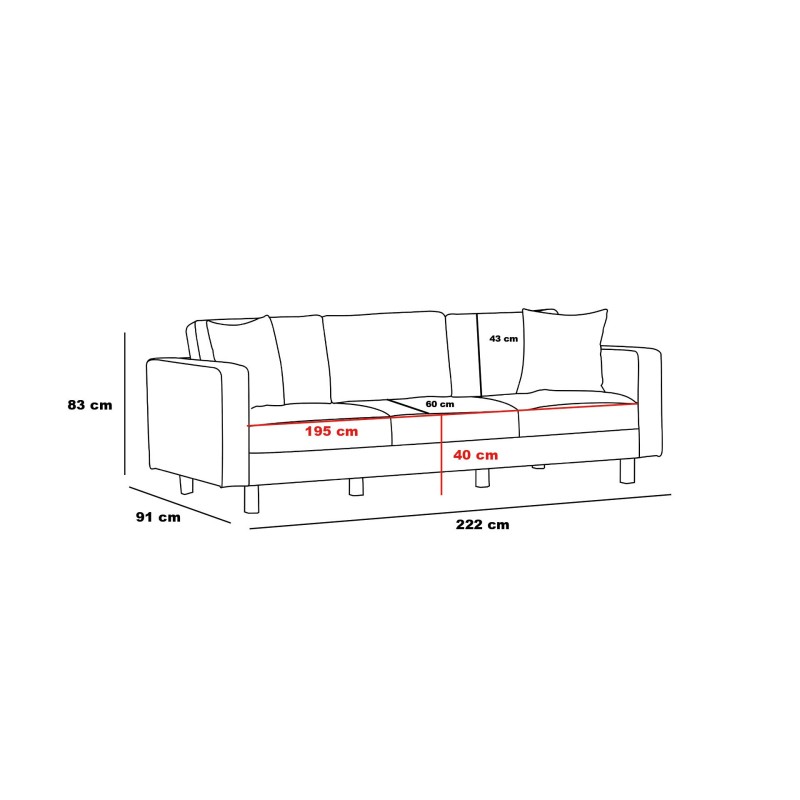 Τριθέσιος Καναπές Berlin - Χρώμα Ανθρακί Χρυσό - 220x91x83εκ