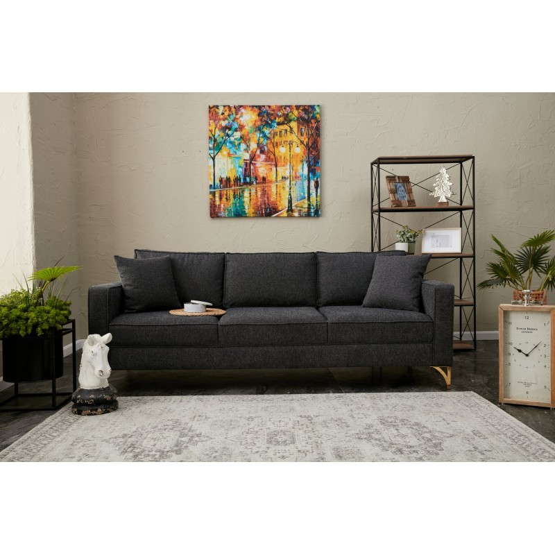 Τριθέσιος Καναπές Berlin - Χρώμα Ανθρακί Χρυσό - 220x91x83εκ