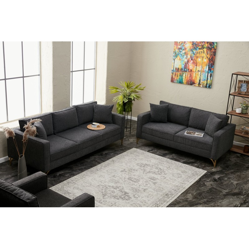 Τριθέσιος Καναπές Berlin - Χρώμα Ανθρακί Χρυσό - 220x91x83εκ