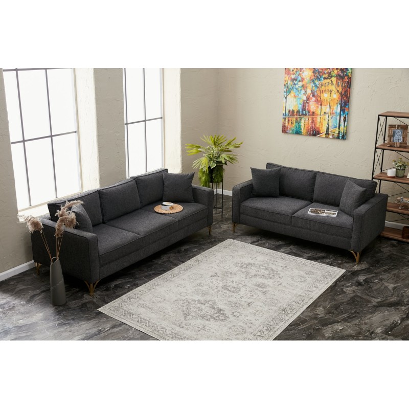 Τριθέσιος Καναπές Berlin - Χρώμα Ανθρακί Χρυσό - 220x91x83εκ