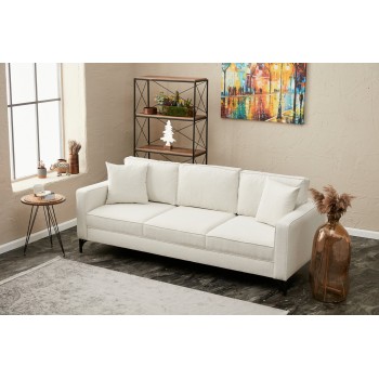 Τριθέσιος Καναπές Berlin - Χρώμα Cream Μαύρο - 220x91x83εκ